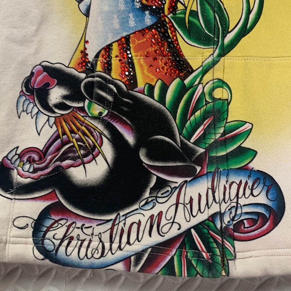 Christian Audigier Floral Panthers Hoodie Gold Lined - Picture 4 of 14